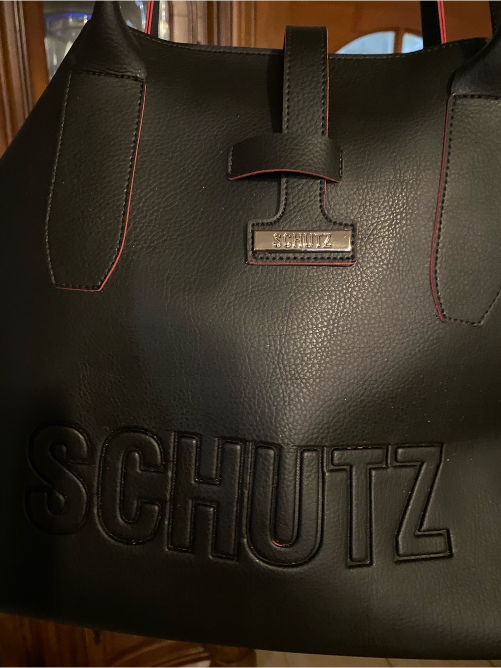 NWOT- SCHUTZ Black Tote with Subtle Red Trim - Picture 3 of 14
